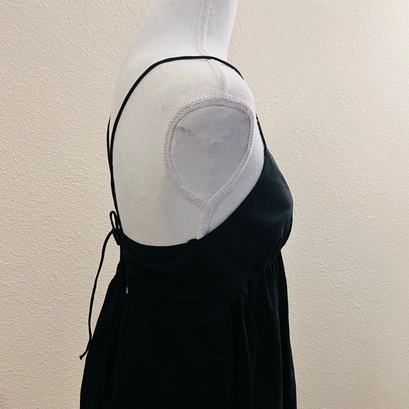 Zara Black Poplin Ruffle Tiered Tie Back Cut Out Cami Mini Babydoll Dress - Picture 3 of 12